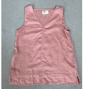 Andrea Jovine Tank Top Small Linen V Neck Pink Sleeveless Beach Boho Minimalist